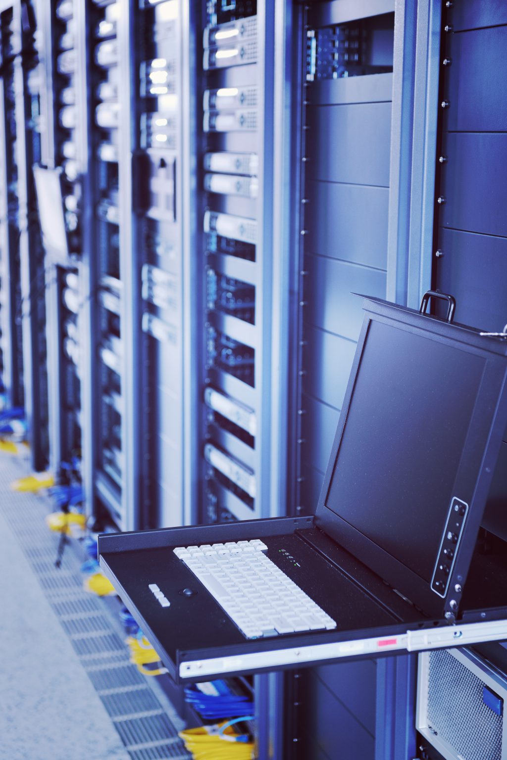 Rows of networked servers in a data center